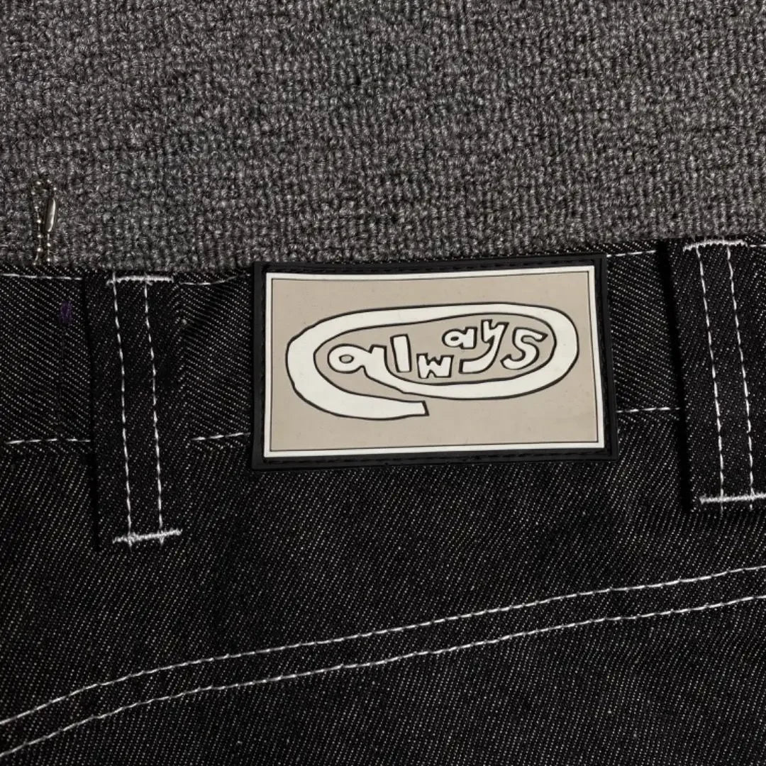 New Always Jeans High quality Printed Embroidery Straight Jeans Black Pants Men Jeans Printing Trend Street Wear AlwaysJeans Men