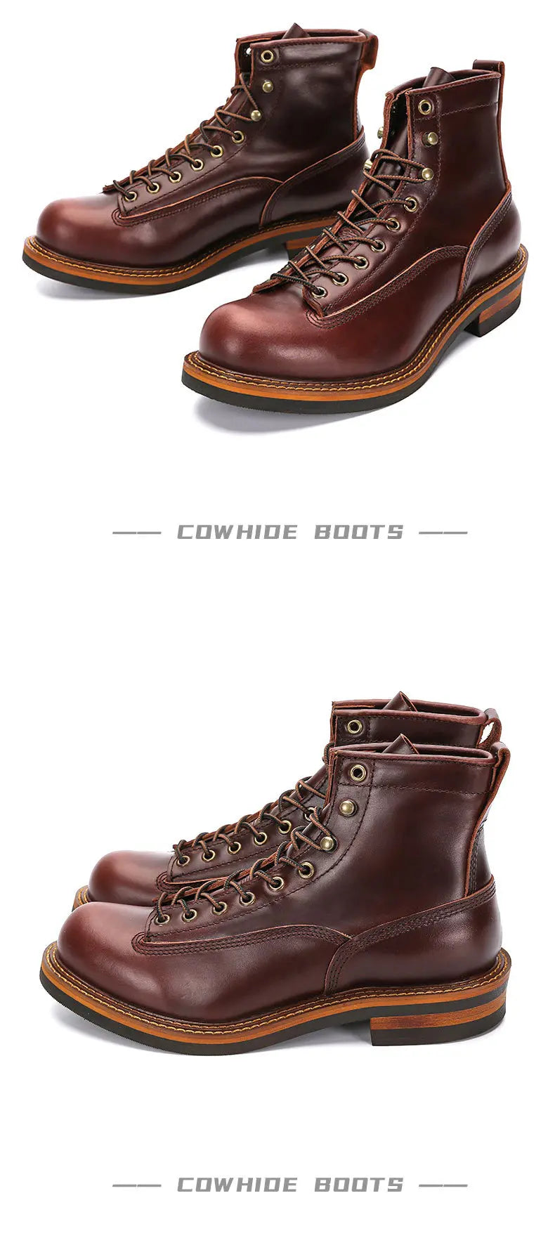 KOWM Hiking shoes men's walking boots British cowhide high top motorcycle boots ankle casual sneakers trekking shoes thick soled