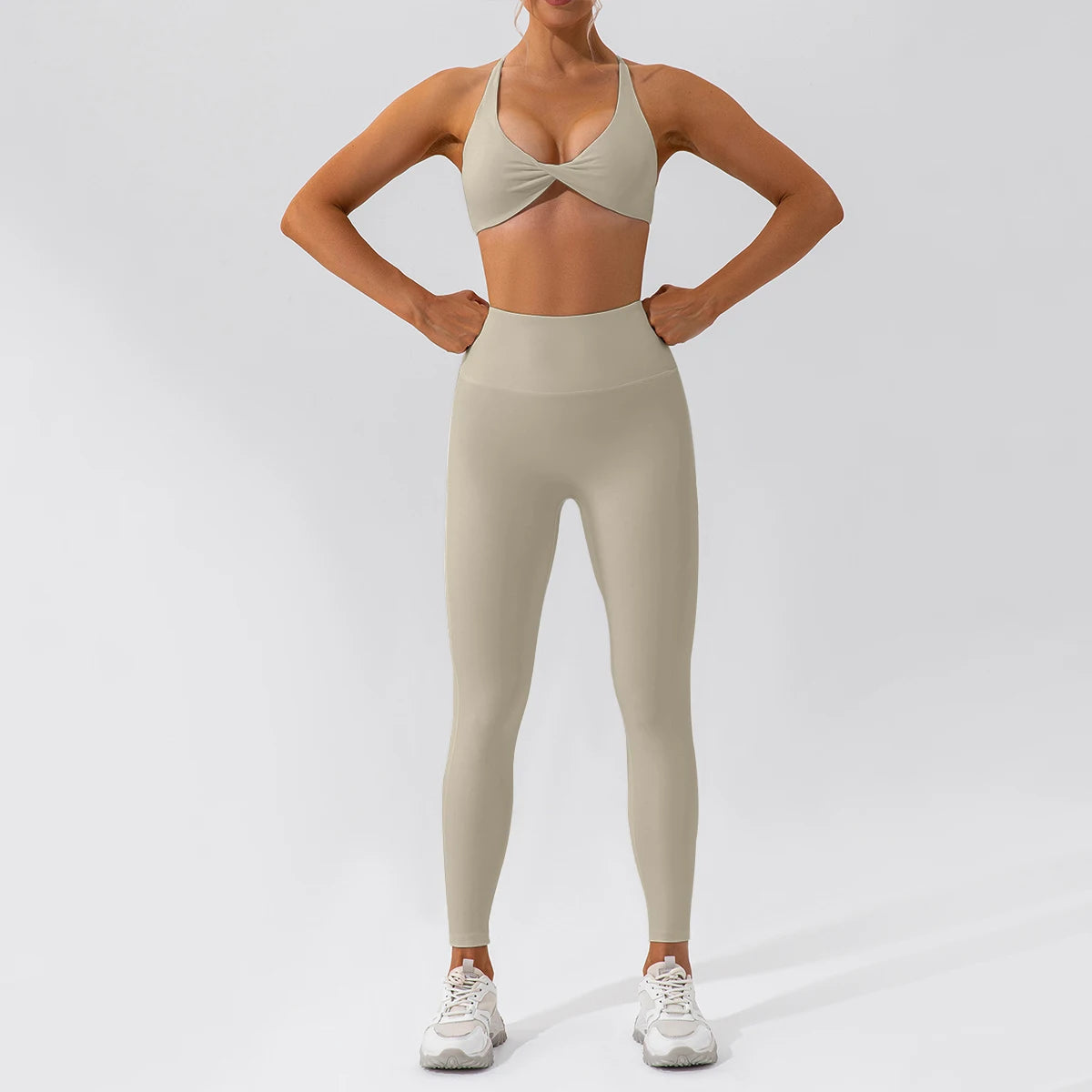 2-Piece Women's High-Waist Yoga Set – Seamless Long Sleeve Workout Suit