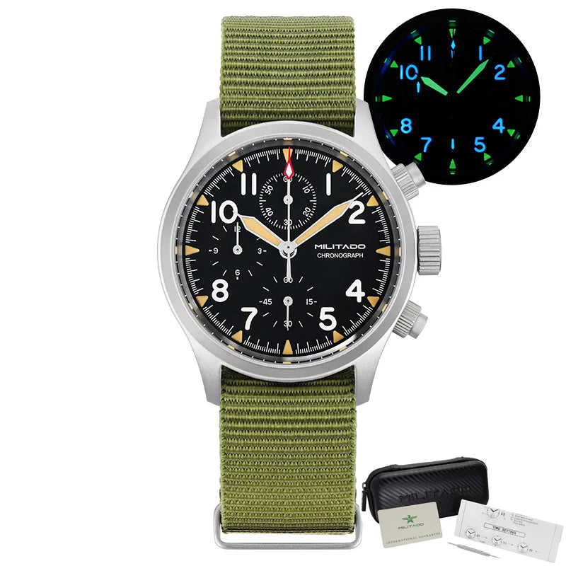 Militado ML1868KF Quartz 3 Dial Watch VK67 Chronograph Movement Luminous Watches Sapphire Glass 100m Water Resistance Wristwatch