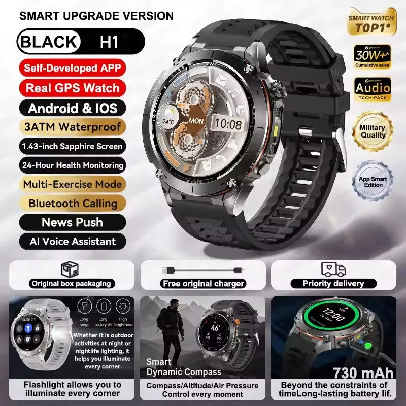 2025 New GUHUAVMI IOS Ultra GPS Smart Watch 10ATM Waterproof Built-in Dual-band GNSS Compass Military Sports Men SWIM Bracelet