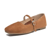 AIYUQI Women's Genuine Leather Square-Toe Ballet Flats