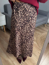 Leopard Print Suede Maxi Skirt – Women's Autumn Winter