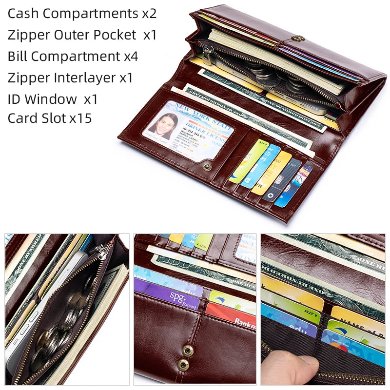 SCHLATUM Women Leather  Wallet Long Multifunction Business Card Holder Purse Brand Fashion Female Purse