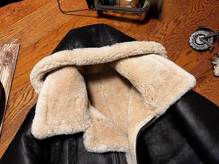 CC Shop Best.Mens High Quality 100% Natural Fur Jacket.Classic B3 Winter Warm Thick Leather Coat.100% Sheepskin with Wool.