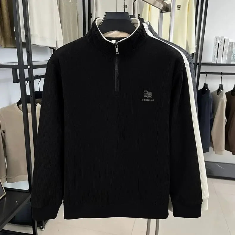 Autumn Men's Sweatwear Warm Pullover Solid Half Zipper Casual Long Sleeve Hoodie Thicken Half Turtleneck Sweatshirts Winter Tops