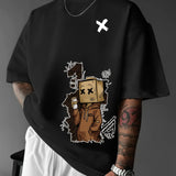 Men's Pure Cotton Graffiti Print Loose Fit Casual T-Shirt