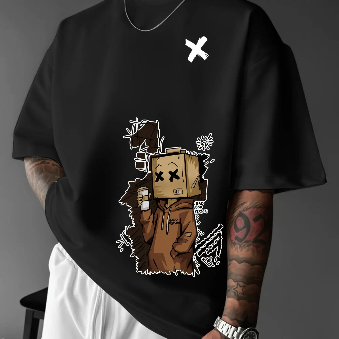 Men's Pure Cotton Graffiti Print Loose Fit Casual T-Shirt