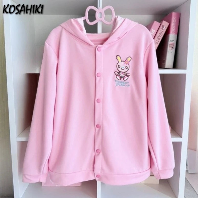Women's Bunny Ear Embroidered Zip-Up Hoodie
