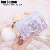 Kawaii Sweet Japanese Lolita Bow Wallet JK Harajuku Y2K Lace Rhinestone Short Wallet Mini Purse Card Holder Women Girls Gift