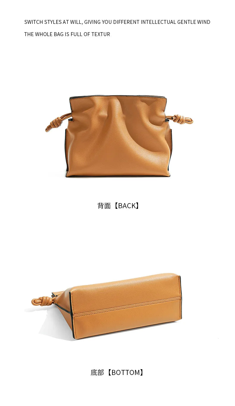 Autumn and Winter Classic Flamenco Fashion Lucky Bag Cloud Bag Genuine Leather Drawstring Shoulder Crossbody Bucket Bag for Wome