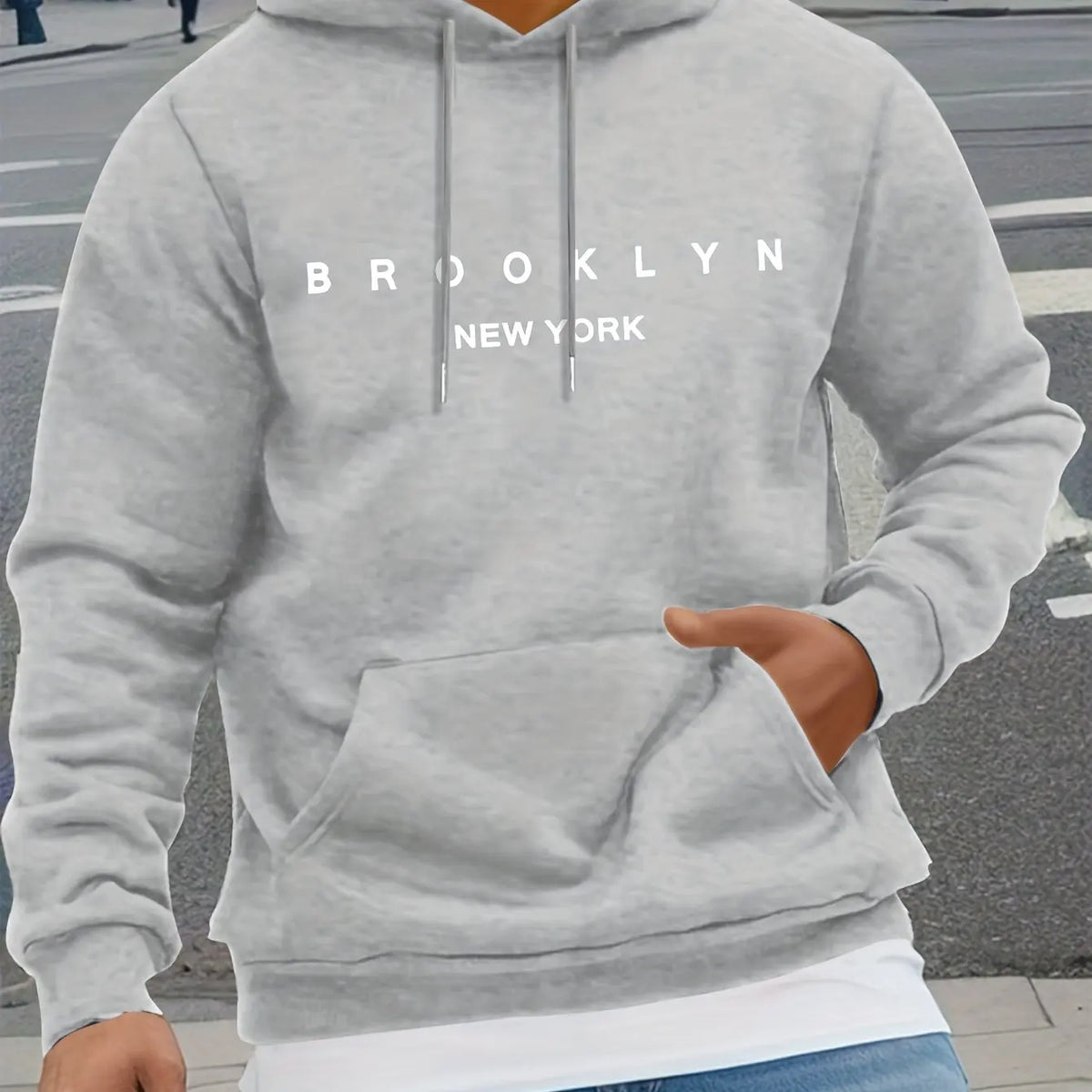 Men's Autumn and Winter Casual Fashionable Loose Brooklyn Classic Letter Printed Long-Sleeved Warm Hooded Pullover