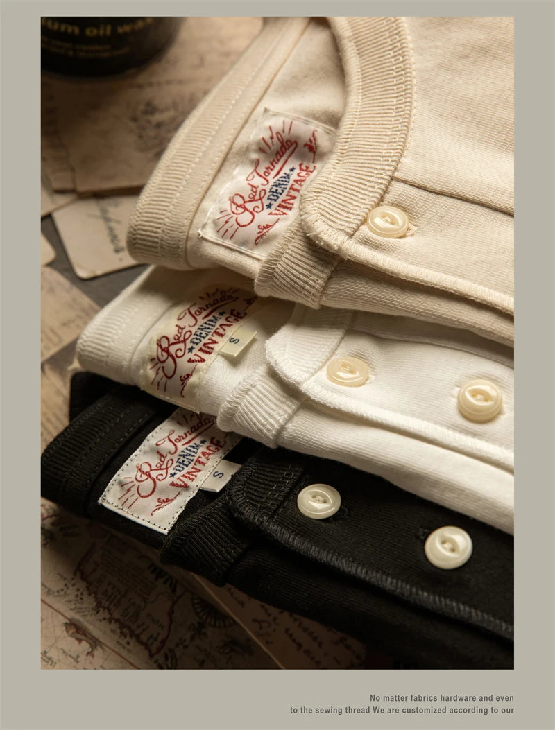 Heavyweight Cotton Henley Tee – Vintage Everyday Essential