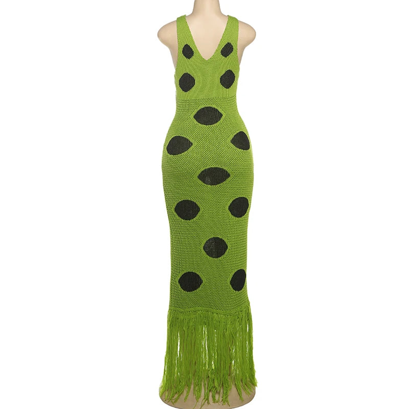 Knitted Tassel Splicing Maxi Dress