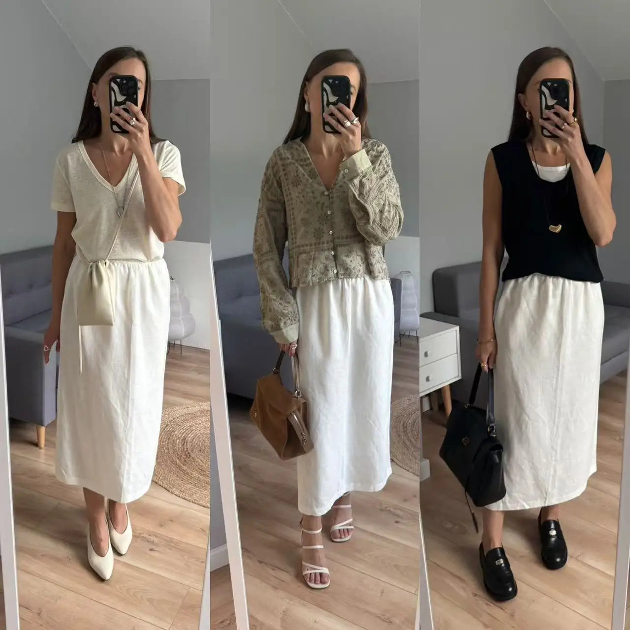 Women's Elegant Linen Midi Skirt – Summer 2025