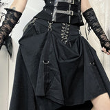 Gothic High-Waist A-Line Midi Skirt | Harajuku Grunge Y2K