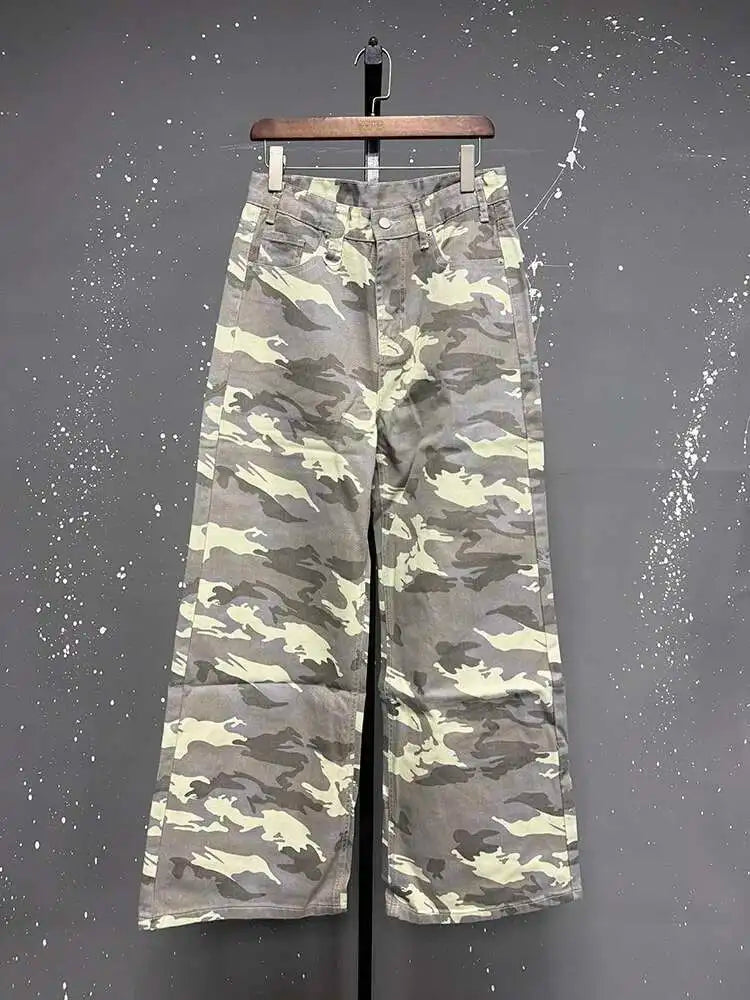 Retro Washed Wide-Leg Denim Trousers