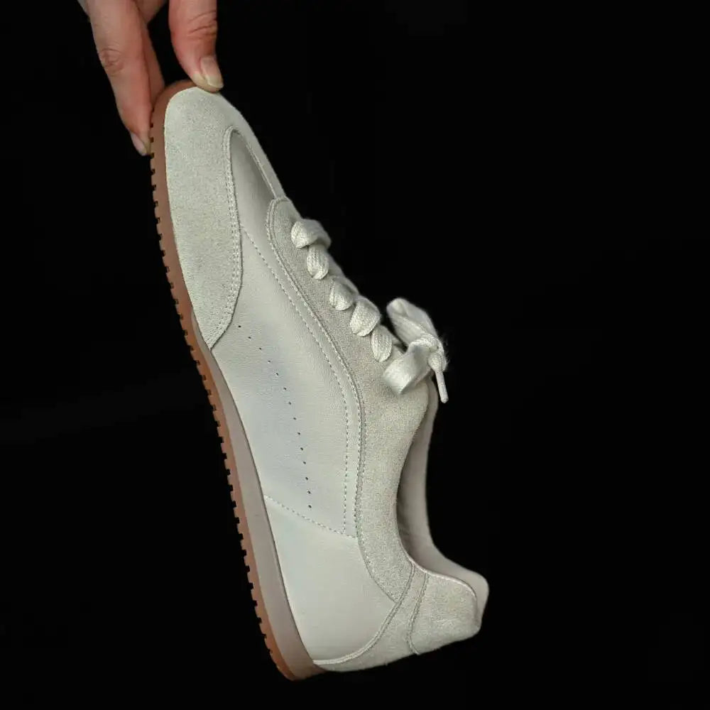 Women's Genuine Leather Retro Lace-Up Flat Sneakers