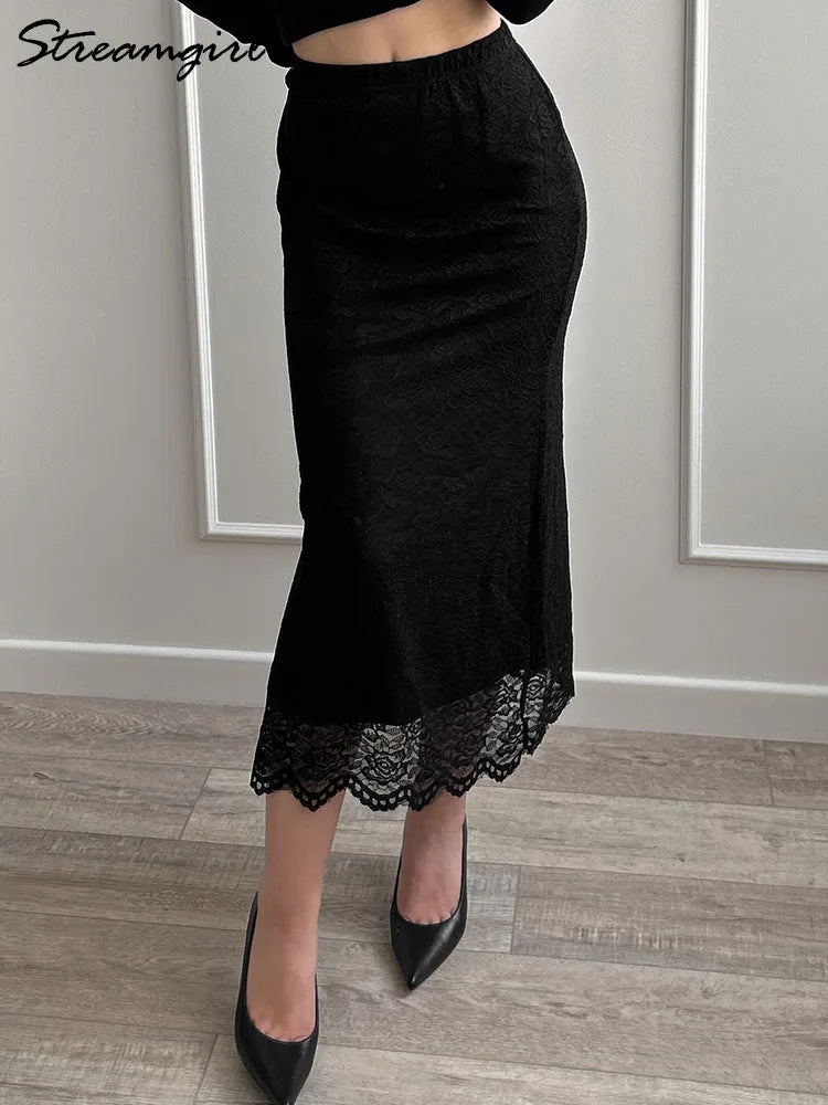 Elegant Lace Maxi Skirt – Women's Floral Pencil Skirt