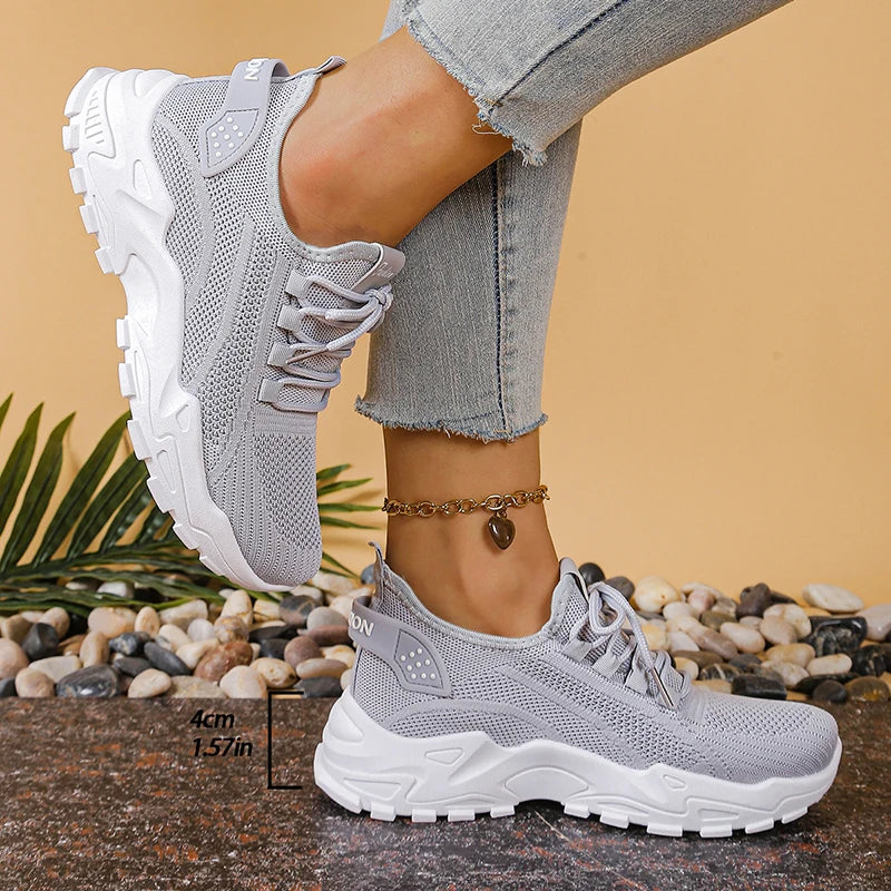 Women's Knitted Mesh Slip-On Sneakers — Breathable Platform Running Shoes