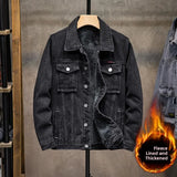 Trendy Workwear Casual Denim Jacket Thickened Fleece Lined Men's Clothing Versatile Jeans Outerwear for Youth