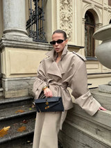 Elegant Lapel Lace-Up Overcoat