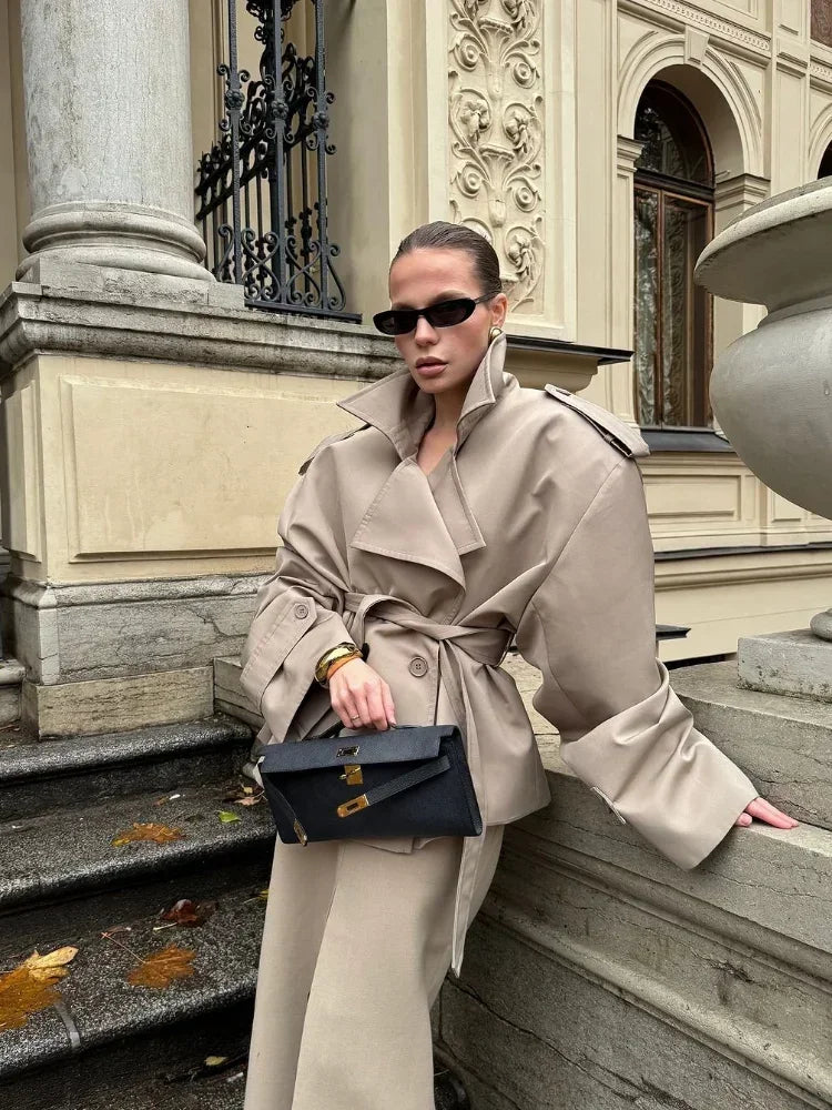 Elegant Lapel Lace-Up Overcoat