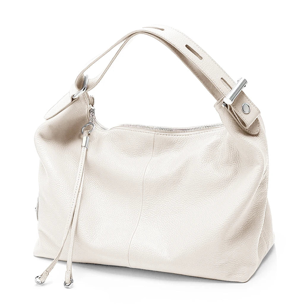 Zency 100% Genuine Leather Large Women Top Handle Shoulder Bag Tote Handbag Purse Black Leather Hobo Bag Underarm Zipper Bags
