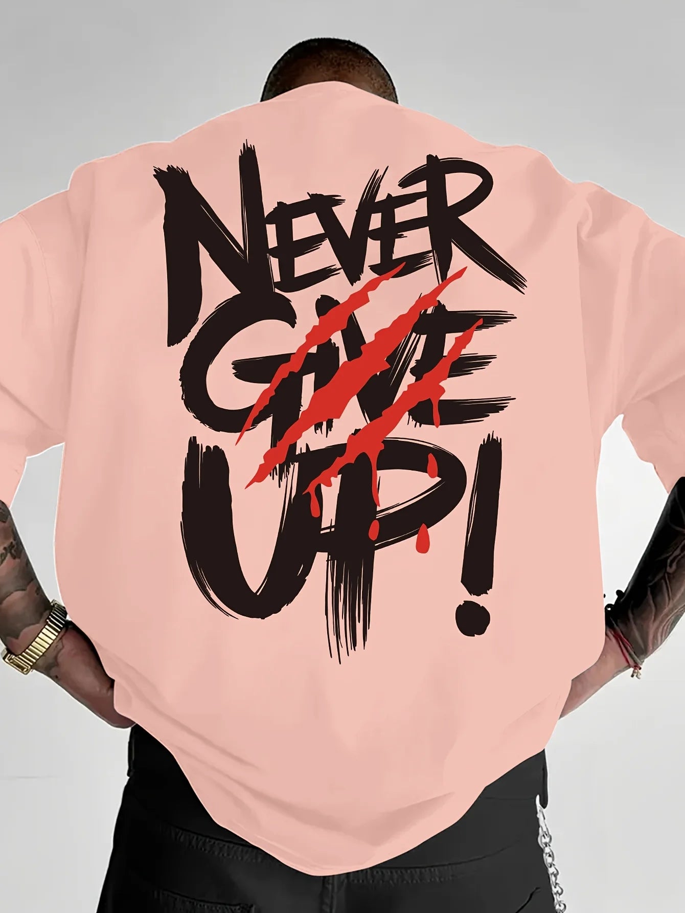 Men's "Never Give Up" 100% Pure Cotton Graphic Tee - Loose Fit
