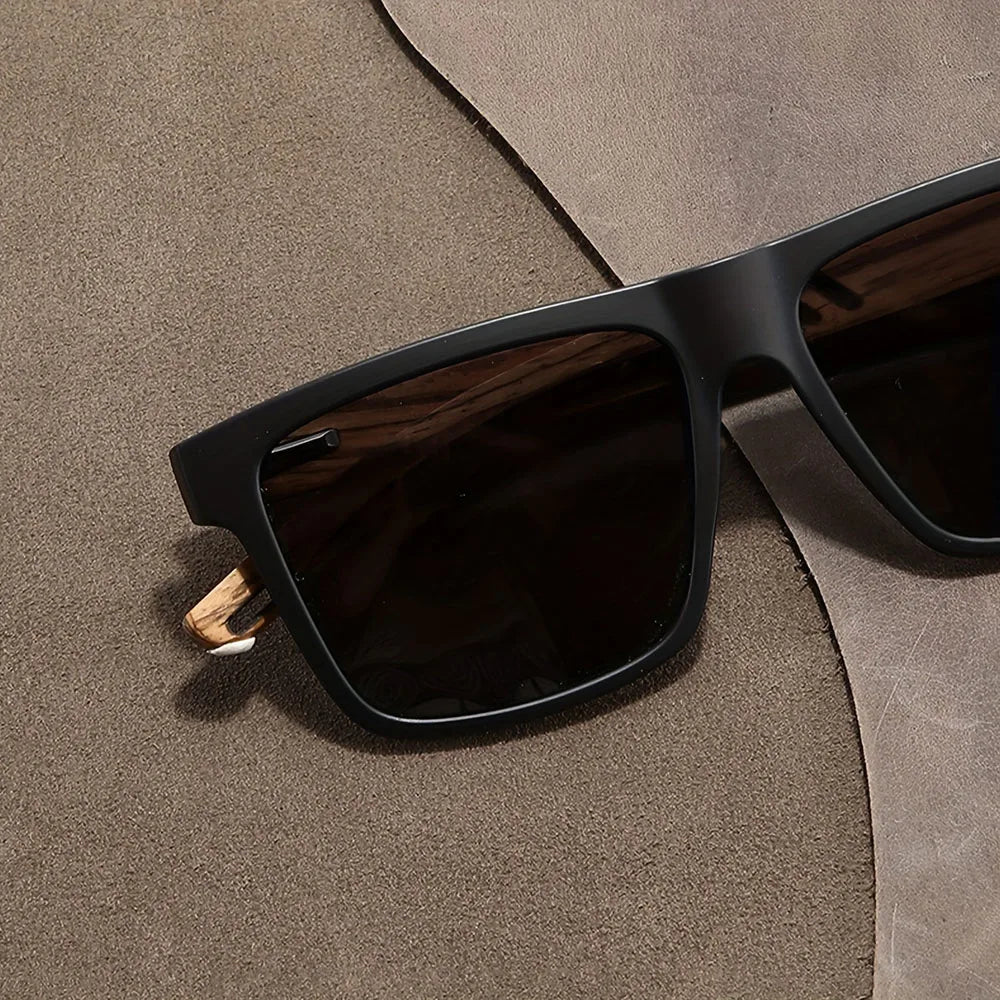 Square Wood-Grain Sunglasses – UV400 & Spring Hinges