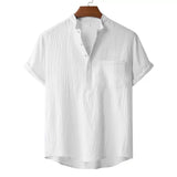 Men's Summer Cotton Linen T-shirt Beach Style Short SLeeve Henley Neck Vacation Hawaii Casual Lightweight Breathable Cozy Tops