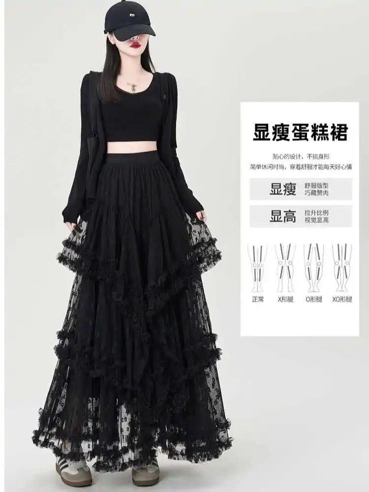 Gothic Lace Trumpet Skirt – Fairycore & Punk Streetwear