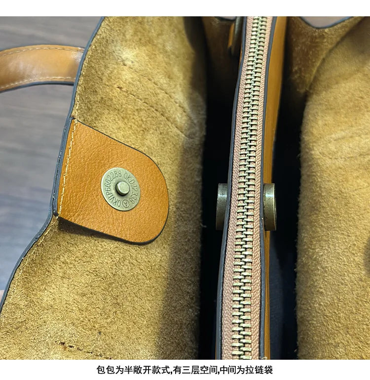 Johnature 2026 Spring New Handbag Genuine Leather Casual Versatile Tote Bag Soft Cowhide Women's Shoulder Crossbody Bag