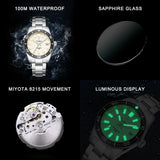 CADISEN New 38mm Diver Mens Watch Japan 8215 Automatic Mechanical Sapphire Glass Date Luminous 100M Waterproof Wrist watch Men