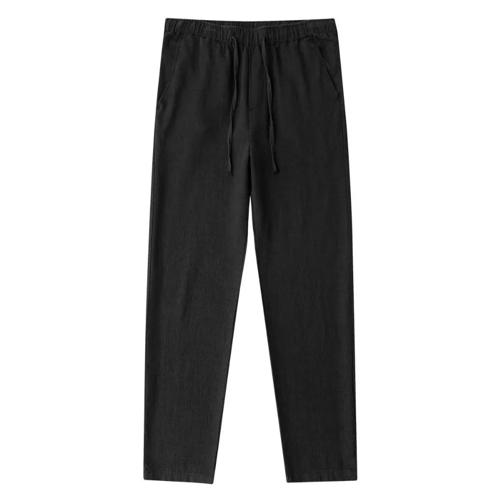 Men's Cotton Linen Pants Male Autumn New Breathable Solid Color Linen Trousers Fitness Streetwear Back With Pocket