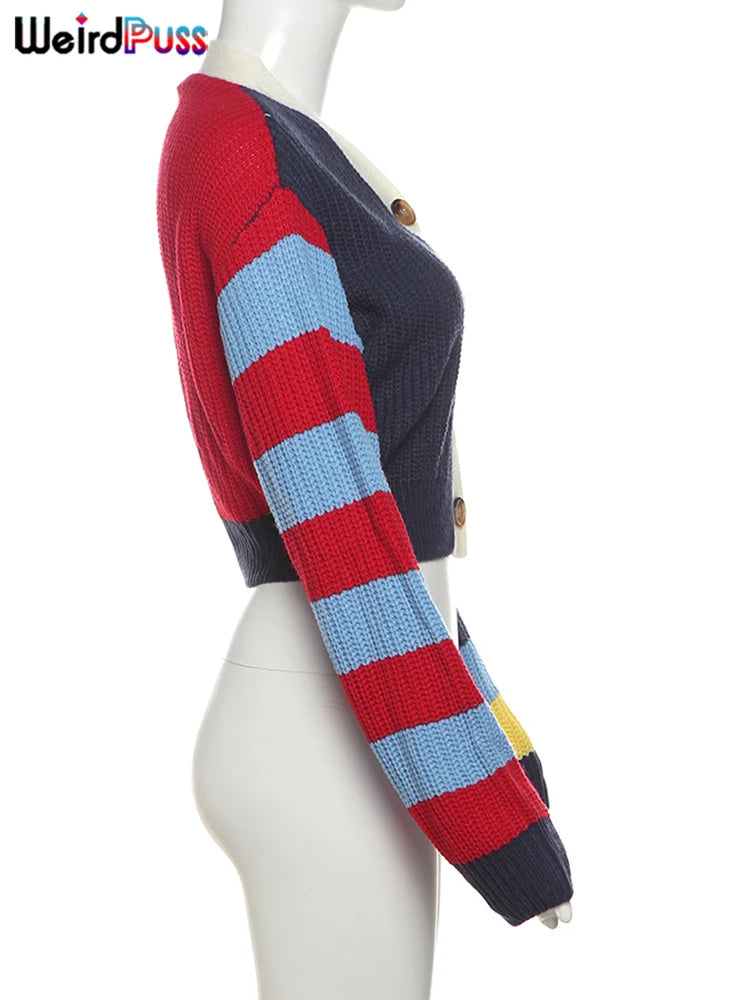 Y2K Letter Print Patchwork Cardigan