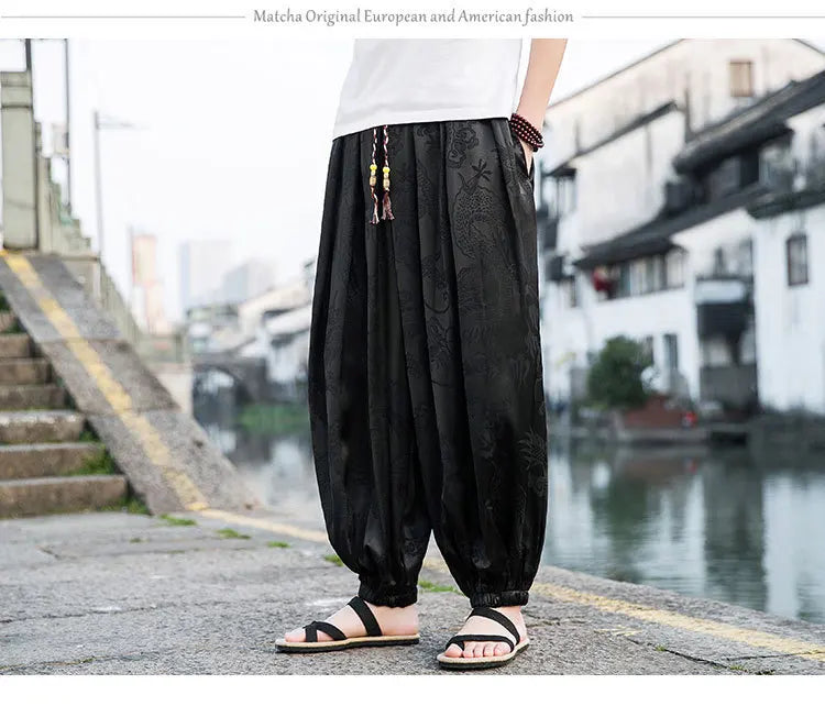 Men’s Ice Silk Dragon Jacquard Bloomers