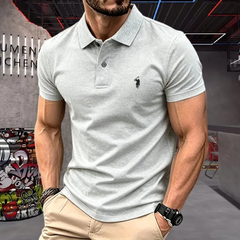 Men's 100% Cotton Polo Shirt — Embroidered Short Sleeve Golf Top