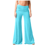 Women's Flowy Wide Leg Yoga Pants High Waisted Fold-Over Stretchy Palazzo Pants Soft Comfy Dance Pants for Pilates Daily Casual