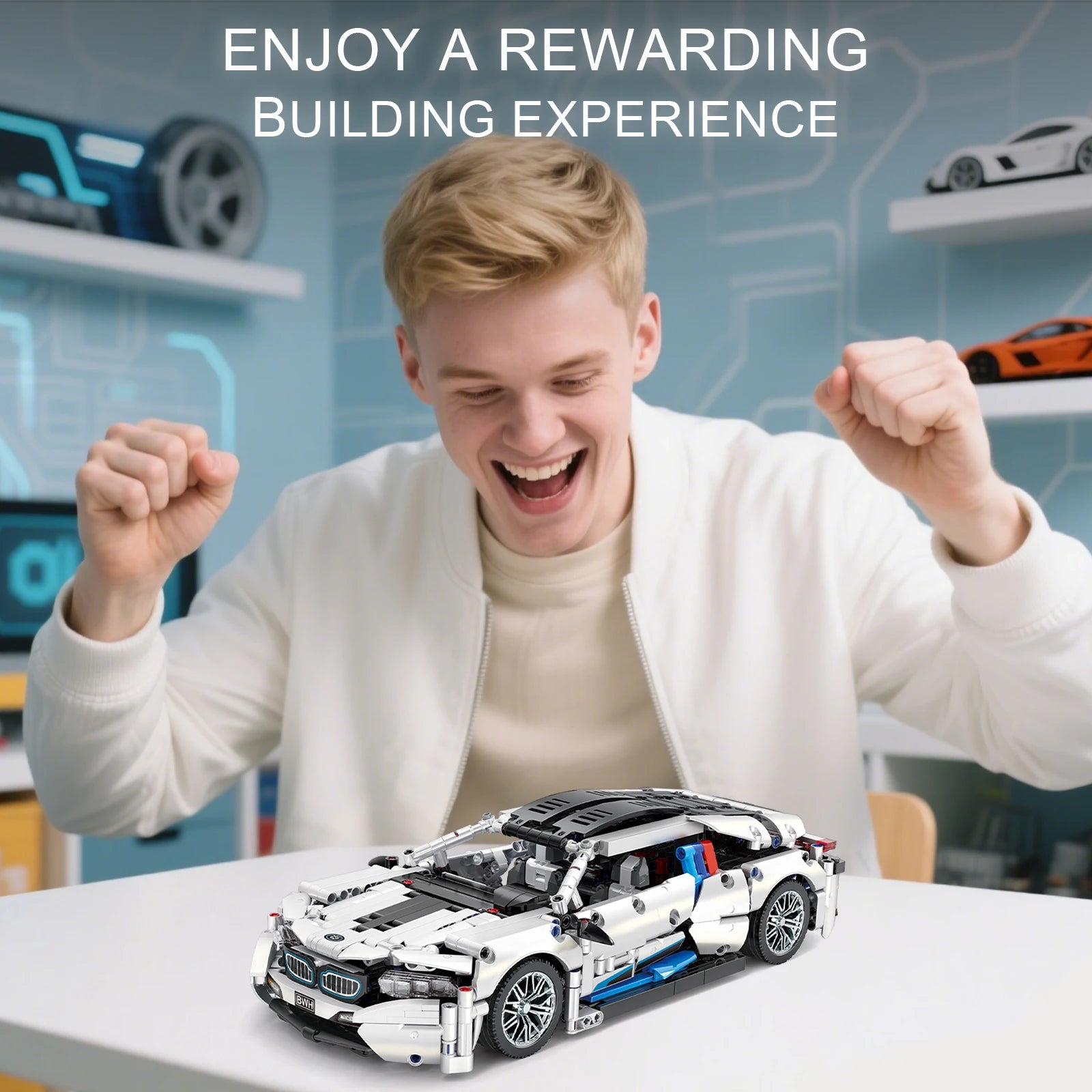 1:14 Scale Racing Car Technical Building Blocks Set 1208PCS Model Car Kit Hobby Collectible Display Toy Birthday Christmas Gift