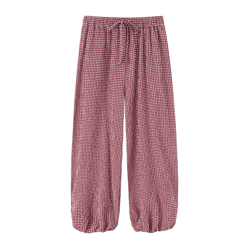 Women's Plaid Drawstring Lantern Pants