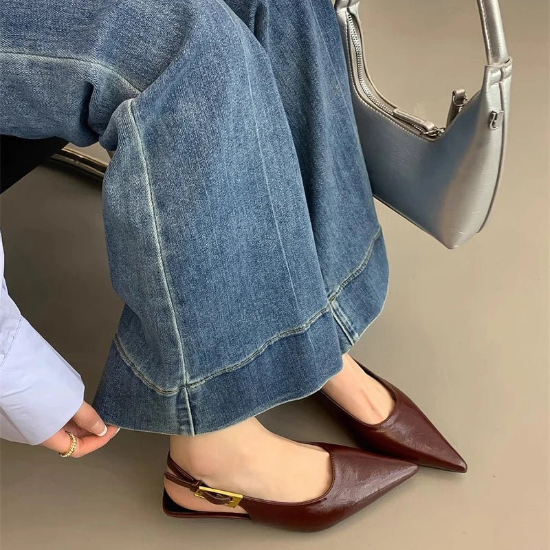 Summer Pointed Toe Women Sandals Fashion Singbacks Mules Shoes Ladies Elegant Low Heel Stripper Party Sandalias