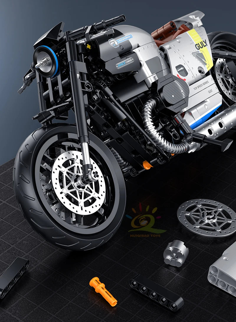 HUIQIBAO 1:8 Classic Motorbike Building Blocks High-tech Model Moto City Racer Bricks Toy for Kid Boy Children Adult MOC Car Set
