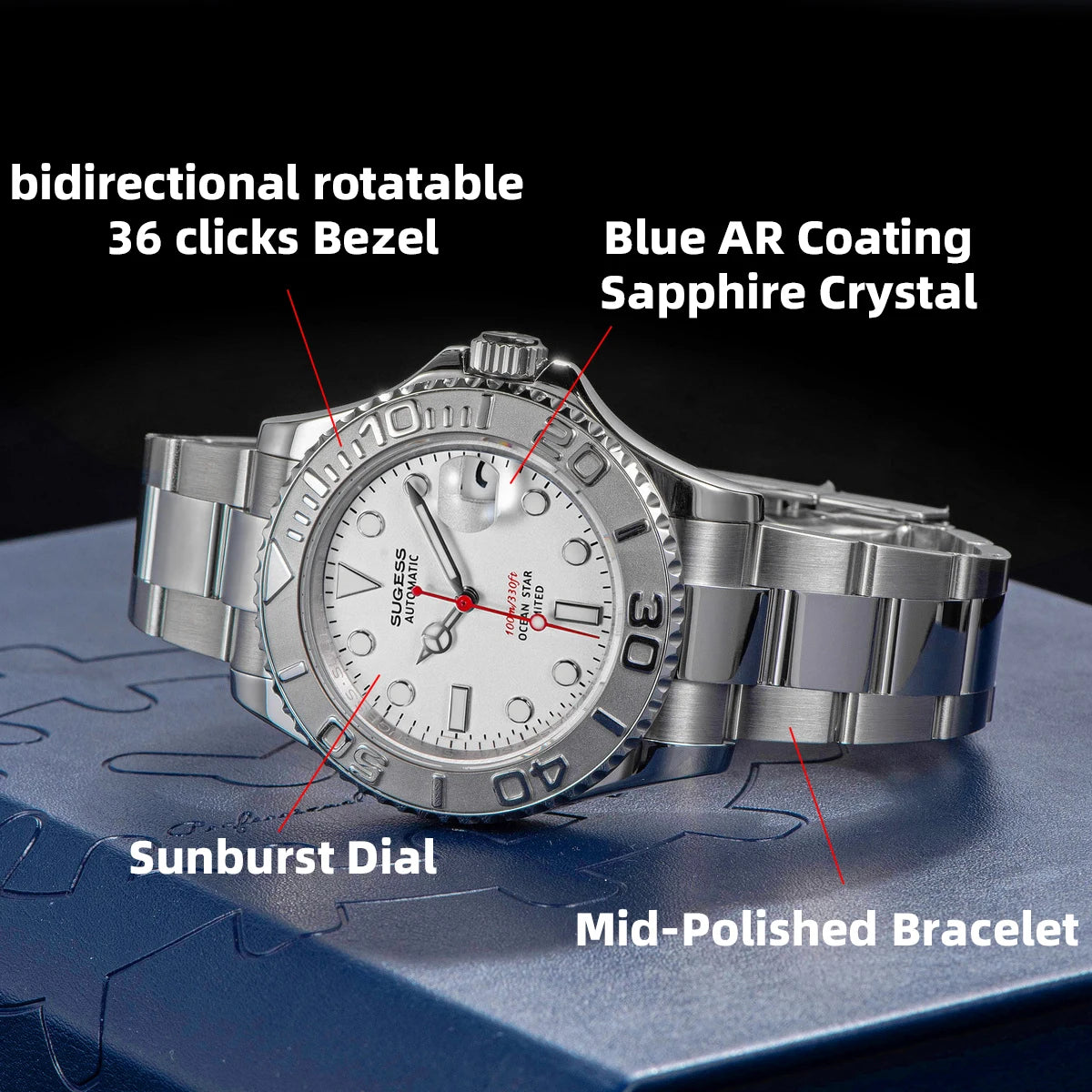 Sugess Master Dvier Watch For Men Automatic Mechanical Watches NH35A Movement Sapphire Luxury 100m Waterproof Clock S450-2 New