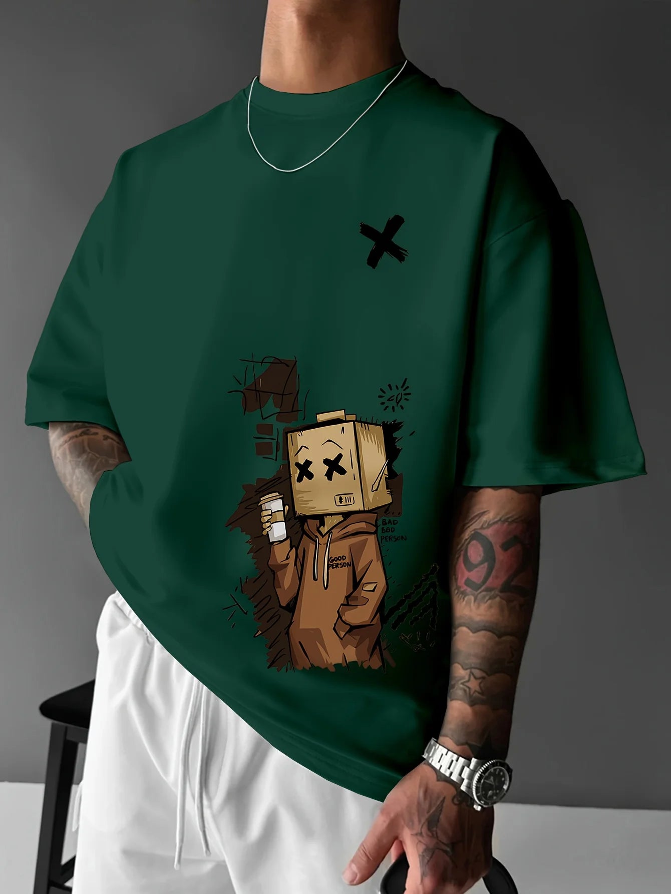 Men's Pure Cotton Graffiti Print Loose Fit Casual T-Shirt