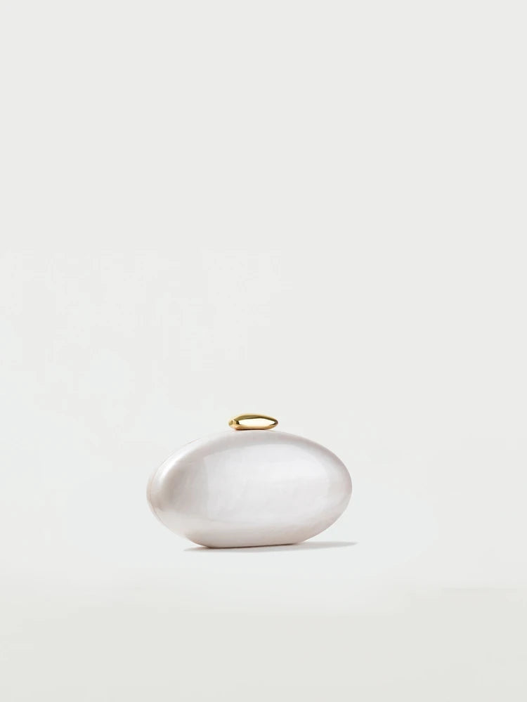 Egg shape Clutch Bag Acrylic purse women wedding evening party cute ivory pearl color purse handbag summer new 2024