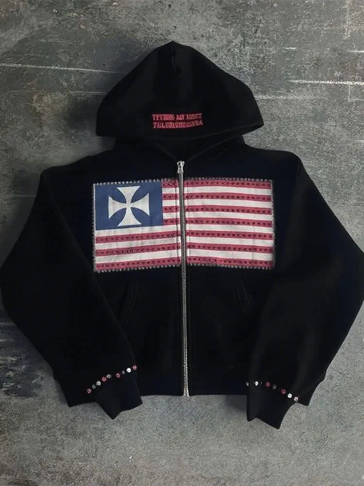 Men's Y2K Colorblock Zip-Up Hoodie