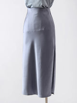 Women's Satin Midi Skirt – Elegant A-Line with Slit