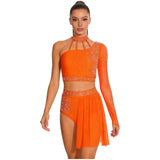 Women's 2-Piece Rhinestone Dance Crop Top & Shorts Set