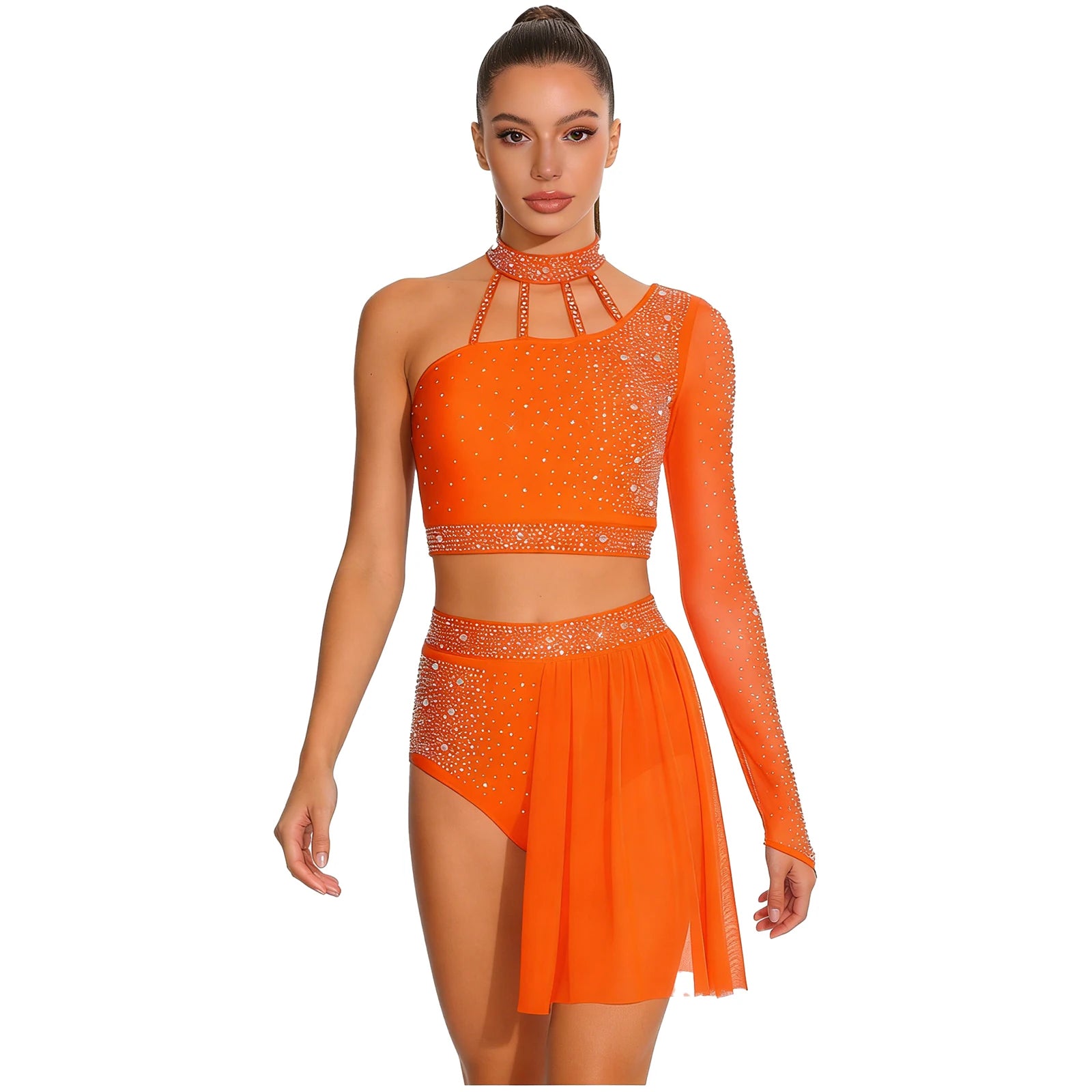 Women's 2-Piece Rhinestone Dance Crop Top & Shorts Set